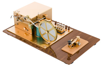 Telegraph, morse code telegraphy device, 3D rendering isolated on transparent background © alexlmx