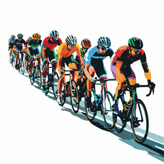 Vector illustration of a group of cyclists in com