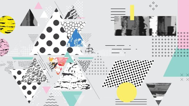 Different textures and shapes artistic collage. Colorful abstract design, creative background.