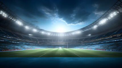 Fototapeta na wymiar Interior of modern stadium with lights over sky - Ai generated