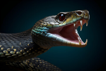 Close up shot of a red eyed tree snake on solid background - Ai Generated