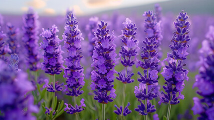 Obraz premium The picturesque thickets of lavender, spread to the horizon, like a purple carpet in purple ton