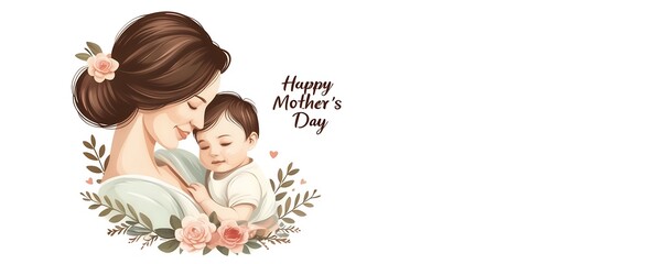 mother and baby for mothers day design with text happy mother's day isolated on white background