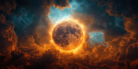 The sky during an eclipse, where the moon and the sun play the games of light and shado