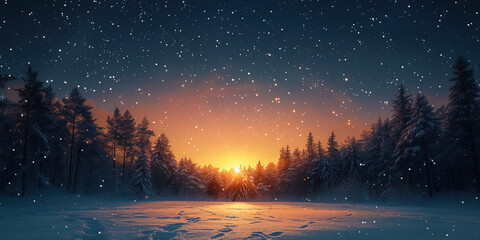 The sky during the winter evening, where the stars sparkle brighter against the background of a co - obrazy, fototapety, plakaty