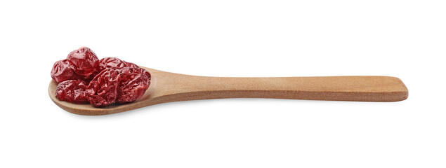 Spoon with dried cranberries isolated on white