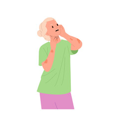 Aged elderly woman cartoon character feeling stress an unwell suffering from psoriasis skin disease