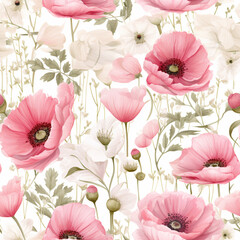 Retro Colorful Watercolor painting: Beautiful wildflowers. Seamless pattern. The background.