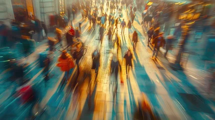 Plexiglas foto achterwand Beautiful motion blur of people walking in the morning rush hour, busy modern life concept. © buraratn