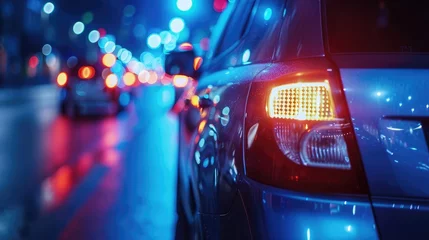 Fotobehang Snelweg bij nacht blue car lights at night. long exposure