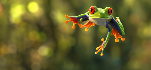 Frog Jumping into Leap Year, February Leap Year Delight.  Seizing the Extra Day's Essence.  Red Eyed Tree Frog.  - obrazy, fototapety, plakaty