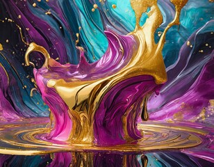 liquid melting metallic fluid Colors Abstract art. abstract art showcasing a melting pot of metallic colors
