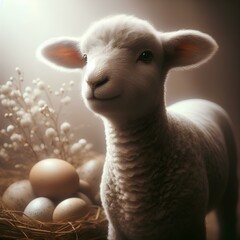 "Easter Lamb: Symbolizing innocence and renewal, this image exudes serenity with its soft fur and gentle eyes, evoking the essence of the celebration."