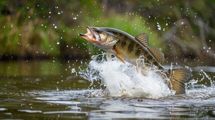 Fototapeta premium Large mouth bass jumping out of the water