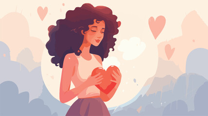 Obraz na płótnie Canvas Woman with hand on kind heart feeling self love 