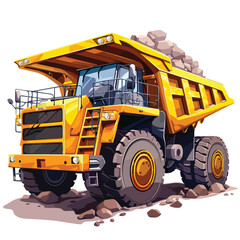 Yellow big truck or dump truck on the mine isolat