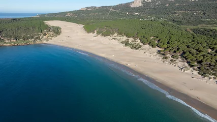 Photo sur Plexiglas Plage de Bolonia, Tarifa, Espagne vista aérea de la bonita playa de Bolonia en el municipio de Tarifa, Andalucía 