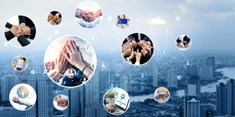 Teamwork and human resources HR management technology concept in corporate business with people...