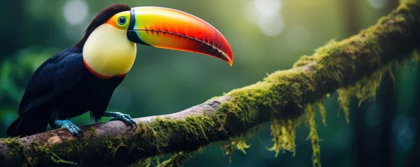 Stickers fenêtre Toucan Toco toucan colorful bird (Ramphastos toco). Beautiful toucan bird in natural habitat. wide banner.