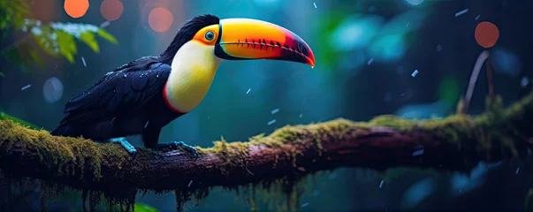 Fototapeten Toco toucan colorful bird (Ramphastos toco). Beautiful toucan bird in natural habitat. wide banner. © Alena