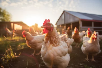 Fotobehang Free range chickens on a farm outdoors © O-Foto