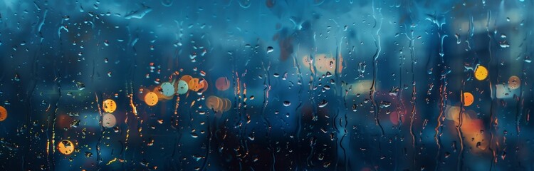 bokeh car lights in heavy rain seen from the window in the city - obrazy, fototapety, plakaty