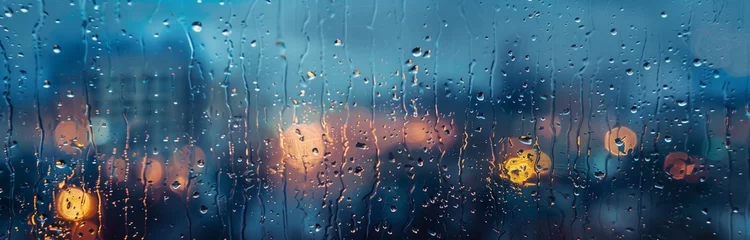 Foto op Plexiglas bokeh car lights in heavy rain seen from the window in the city © Ivana