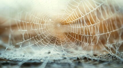 Close-up of Dew Drops on Spider Web Generative AI