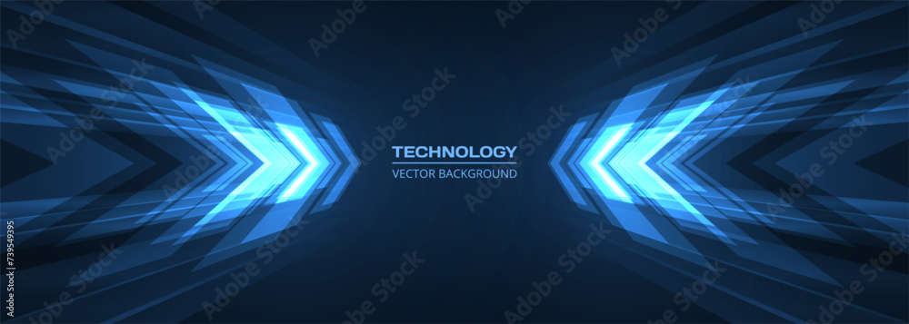 Poster Abstract blue arrows futuristic technology background concept high-speed movement. Dynamic motion blue hi tech digital arrows and stripes. Vector illustration
