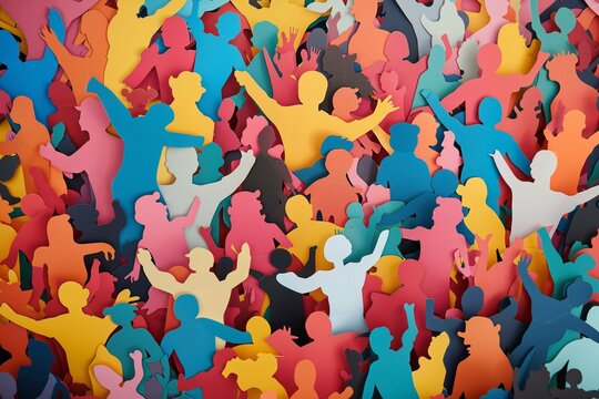 Diverse paper cutout people representing community and unity in multicolor