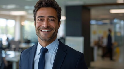 Successful Businessman Smiling in Modern Office Generative AI