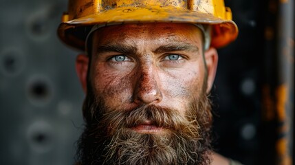 Bearded Construction Worker Portrait Generative AI - obrazy, fototapety, plakaty