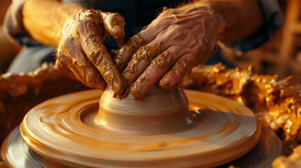 Ceramic Artist's Skilled Hands Crafting a Pottery Masterpiece Generative AI