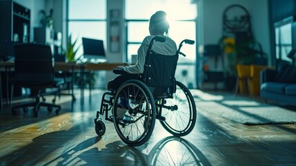 Obraz na płótnie Canvas Overcoming Challenges: A Person in a Wheelchair in a Modern Office Generative AI