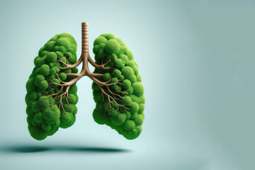 Lungs in the shape of a green plant. Space for text.