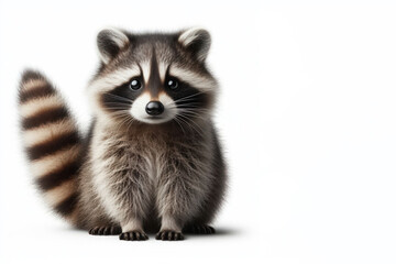 Obraz premium Cute raccoon on white background. Space for text.