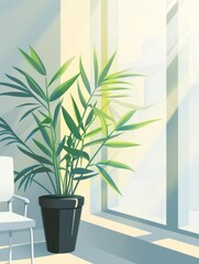 Serene Office Corner Oasis with Lush Plants Generative AI