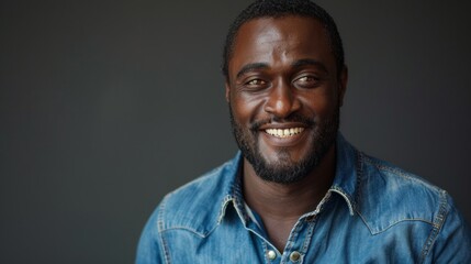 Cheerful African American Man in Denim Shirt - Close-up Generative AI