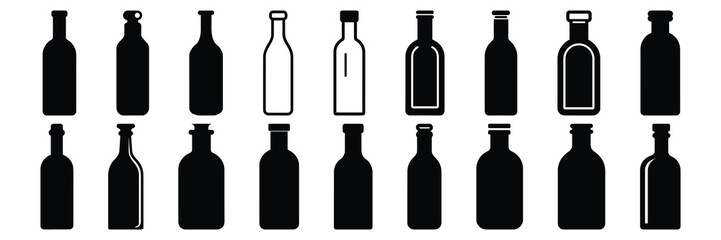 Bottle  silhouettes set, large pack of vector silhouette design, isolated white background