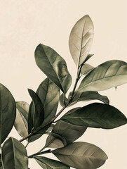 Vintage style leaf illustration. Minimalist botanical print for  interior design and decor.