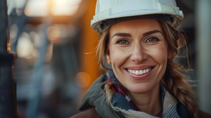 Woman in Hard Hat Showing Confidence in Construction Site Generative AI