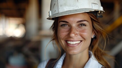Woman in Hard Hat Showing Confidence in Construction Site Generative AI - obrazy, fototapety, plakaty