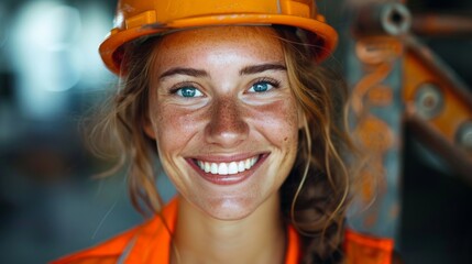 Woman in Hard Hat Showing Confidence in Construction Site Generative AI - obrazy, fototapety, plakaty