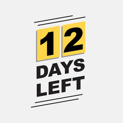 12 days left text. countdown badge. black and yellow calendar. text for stores, businesses, releases, events.