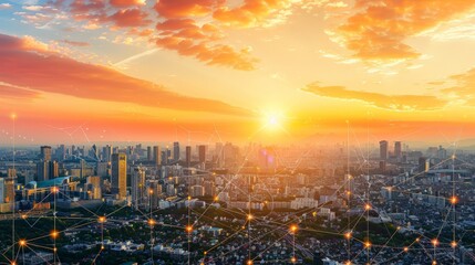 Fototapeta premium city scape and network connection concept