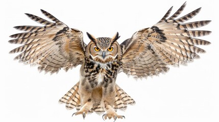 Eurasian Eagle Owl - Bubo bubo (22 months) in front of a white background - obrazy, fototapety, plakaty