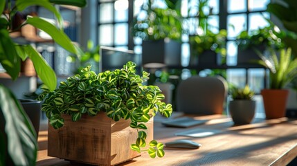 Lush Office Space with Greenery and Natural Light Generative AI
