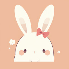 Flat logo of vector Bunny, Cute Kawaii Simple Grunge Distressed Print-on-Demand Design for T-shirt, Solid Background