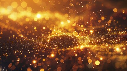 Fototapeta na wymiar Golden sparkling background with intense glowing sparkles and glitter