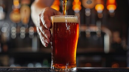 Fototapeta na wymiar Expert Bartender Pouring Perfect Pint of Beer Generative AI